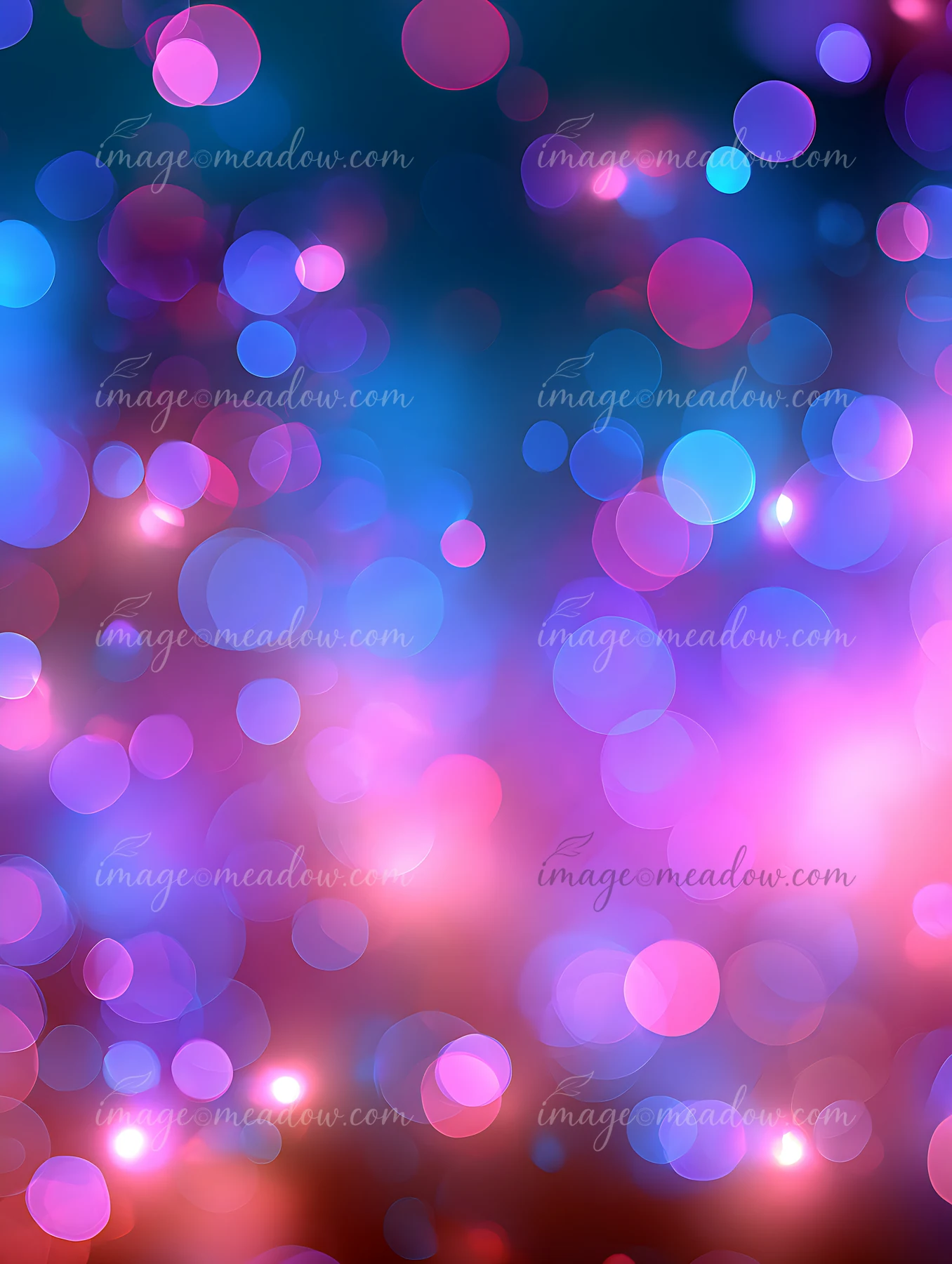 A vibrant abstract scene shows blurred circles of light in shades of pink, blue, and purple.