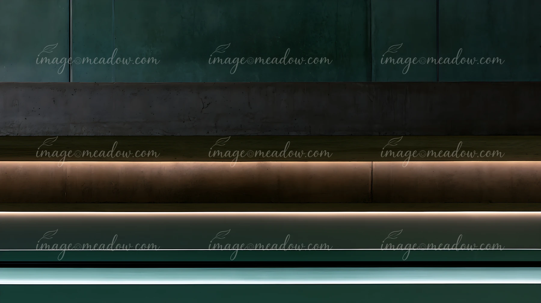 The scene depicts a minimal interior with smooth surfaces, featuring lines of discreet lighting along the wall and floor.