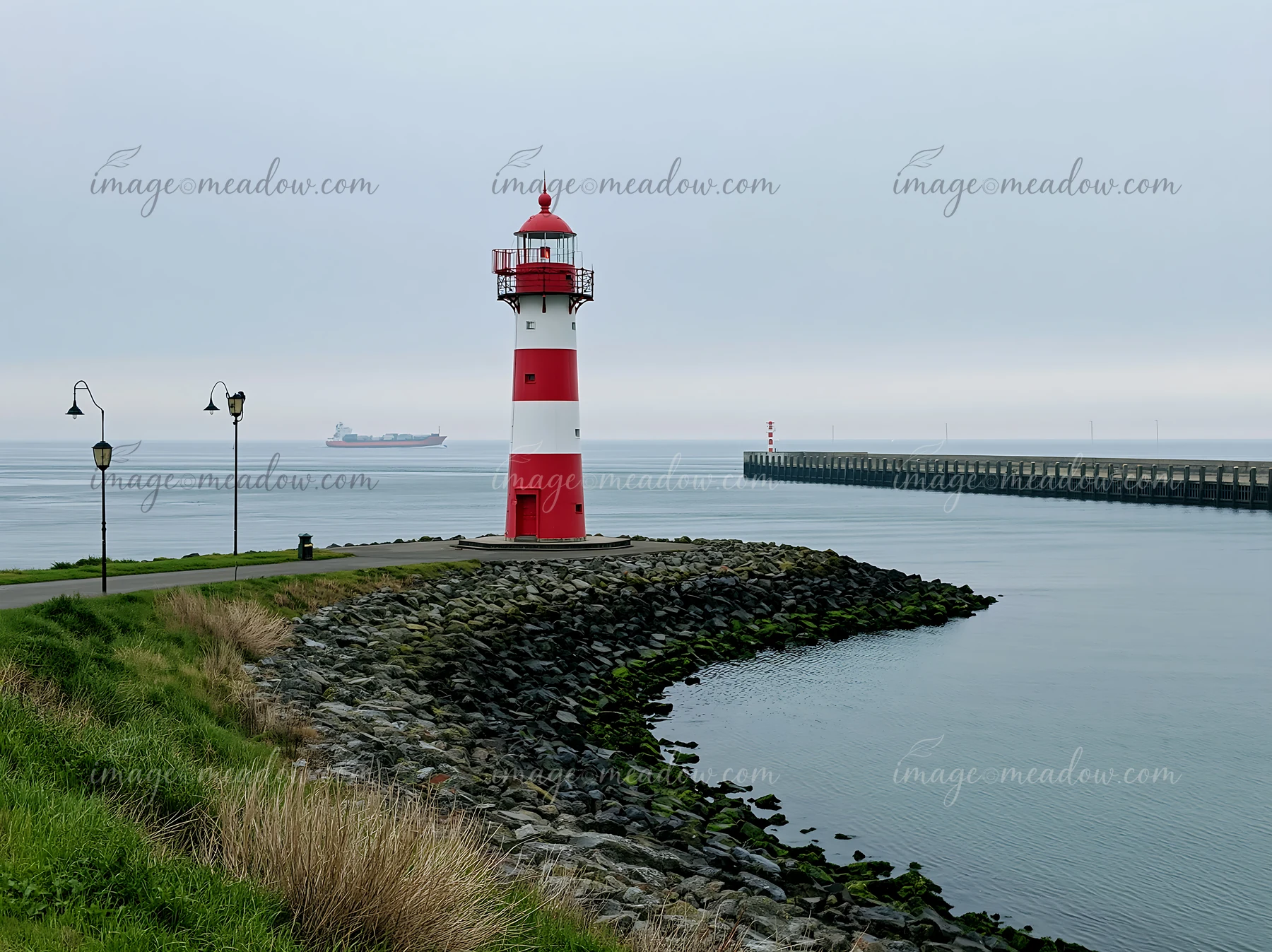 A lighthouse stands on a rocky shore as sea fog envelops the coastline.