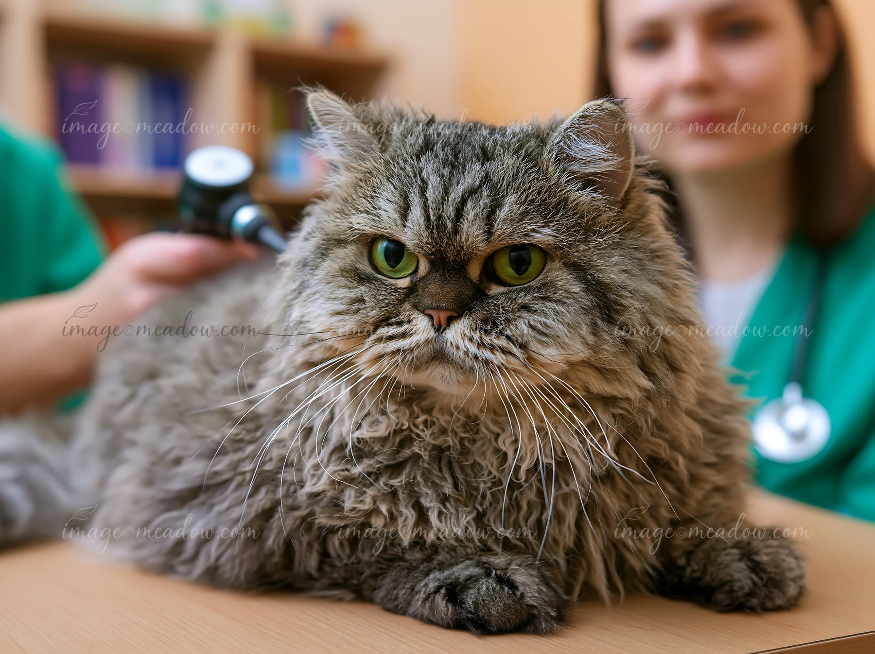 A rare cat breed receives a veterinary examination in a clinic.