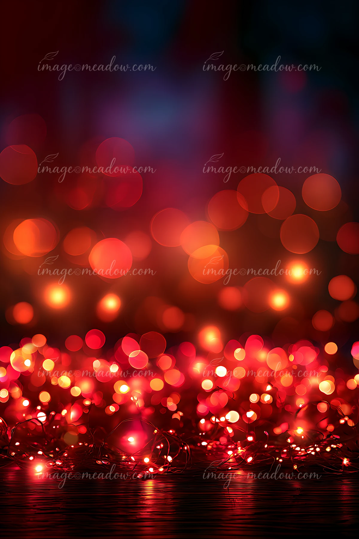 The scene shows bright red and orange festive lights creating a warm atmosphere.
