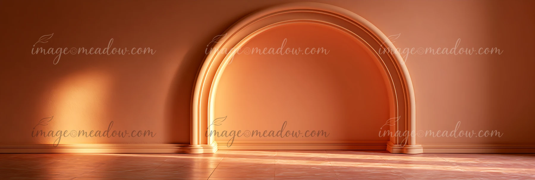 The setting features a large arched doorway in a soft light, creating a warm atmosphere.