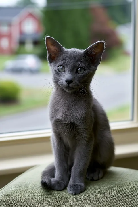 A gray cat sits patiently by a window, watching the world outside.