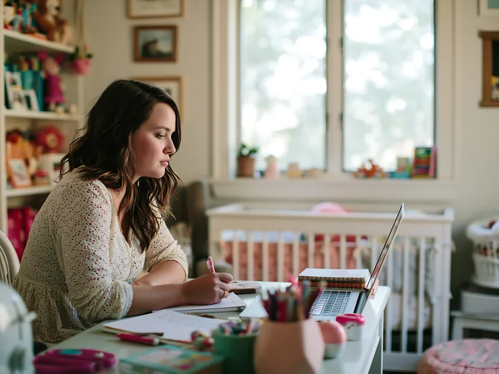 A person writes a gift list at a desk in a warm, inviting room.