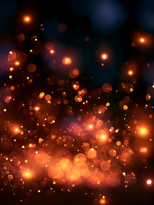 Bright orange and yellow sparks fill the background with a bokeh effect, creating a lively and energetic atmosphere.
