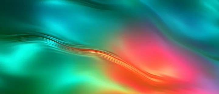 Colorful waves flow smoothly, blending shades of blue, green, red, and pink.