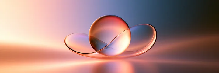 A glass sphere sits on a smooth surface surrounded by soft light.