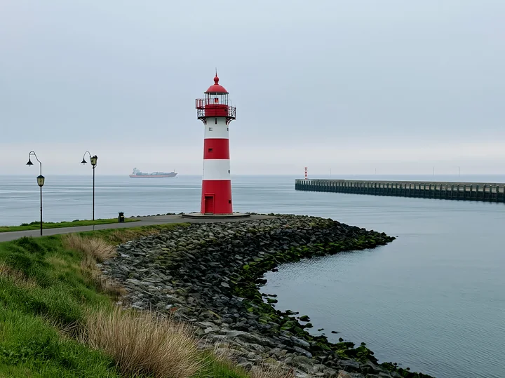 A lighthouse stands on a rocky shore as sea fog envelops the coastline.