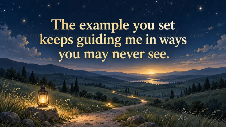 An illustrated message for Mom reads, “The example you set keeps guiding me in ways you may never see.” A glowing lantern illuminates a winding path through rol