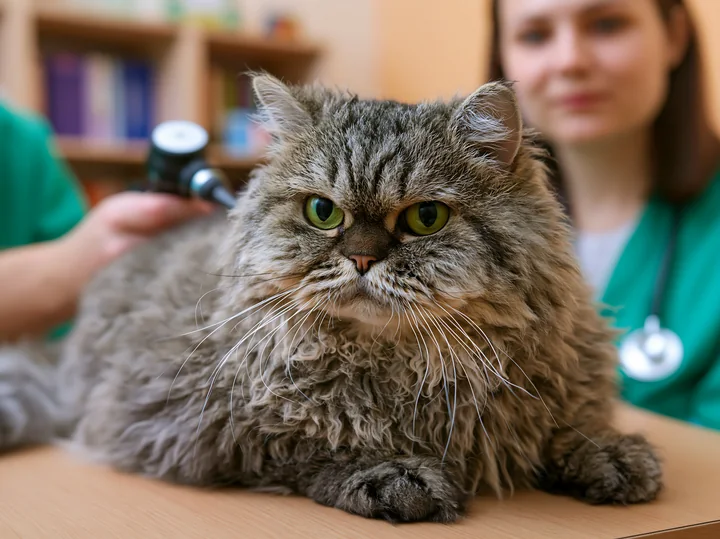 A rare cat breed receives a veterinary examination in a clinic.