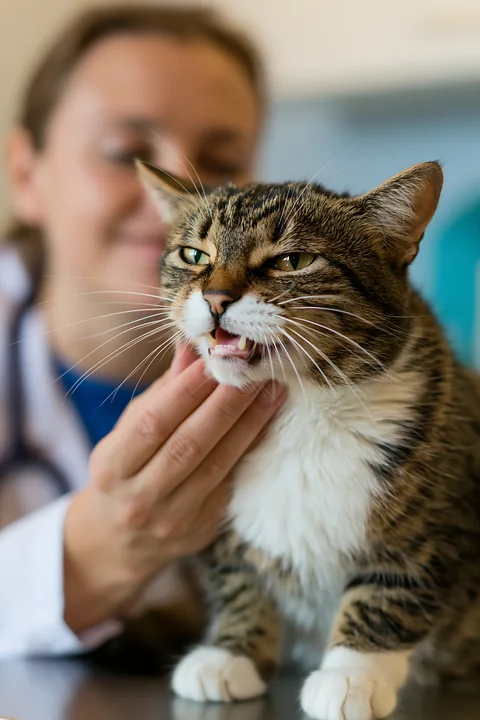 A veterinarian examines a rare cat breed in a clinic.