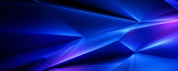 Bright blue and purple shapes create an abstract pattern with sharp angles and smooth surfaces.