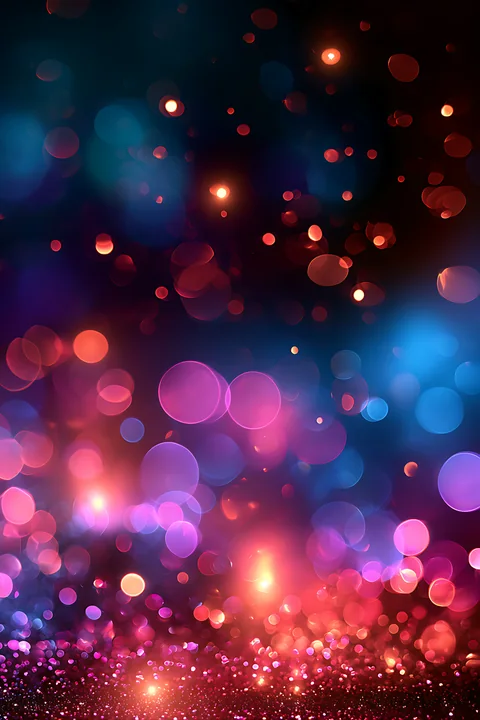Bright bokeh lights in various colors fill the image, creating an abstract effect against a dark background.