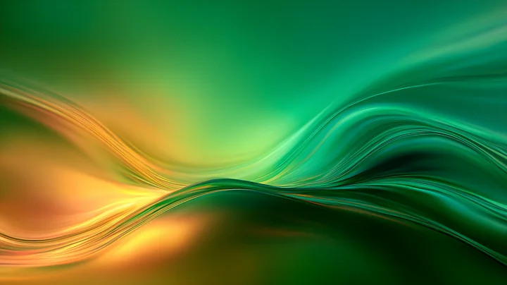 Colorful wave patterns in green and orange blend together, creating a smooth and dynamic visual effect.