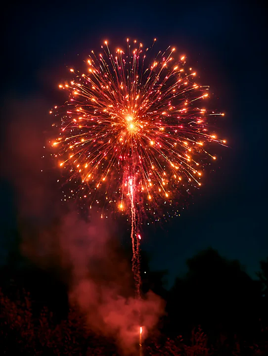 Fireworks light up the night sky with bright colors against a dark backdrop.