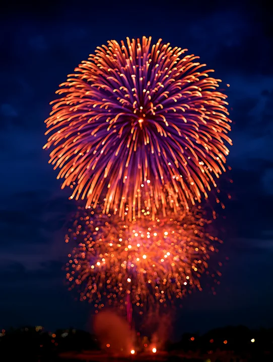 Fireworks light up the night sky with vibrant colors during a festive event.