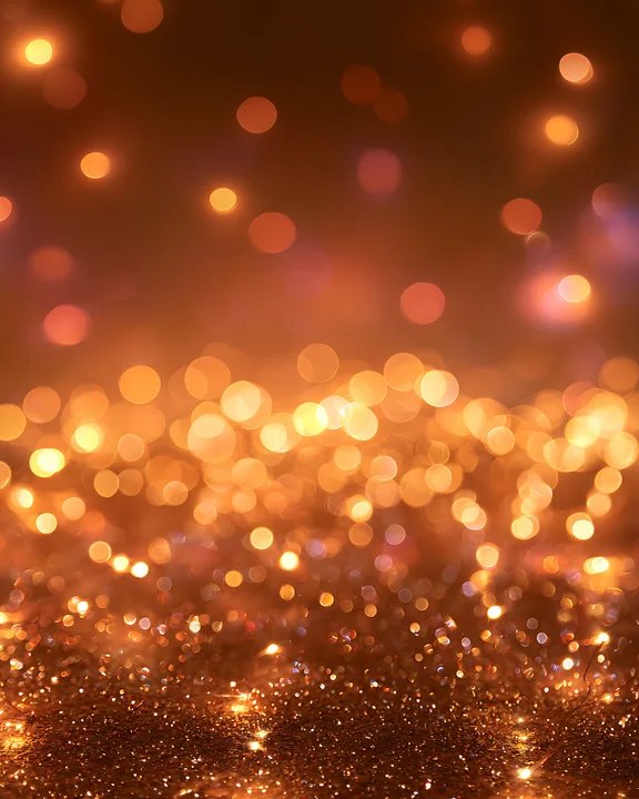 Golden lights create a glowing effect in a soft, blurred background.